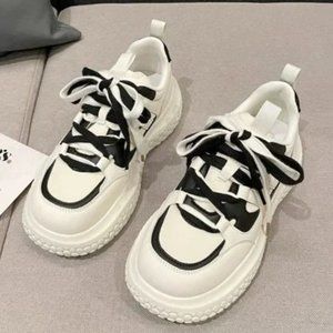 autumn new black and white contrast color white shoes